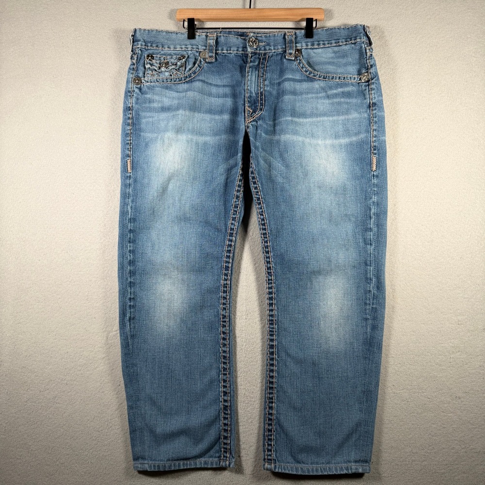 True Religion Ricky Super T Mens Blue Straight Leg Jeans 44x29 Made in USA